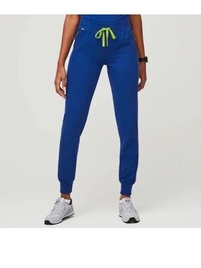 FIGS Women's Electric Blue Boston Slim Joggerw/Neon Yellow Drawstring XXS/R NWT